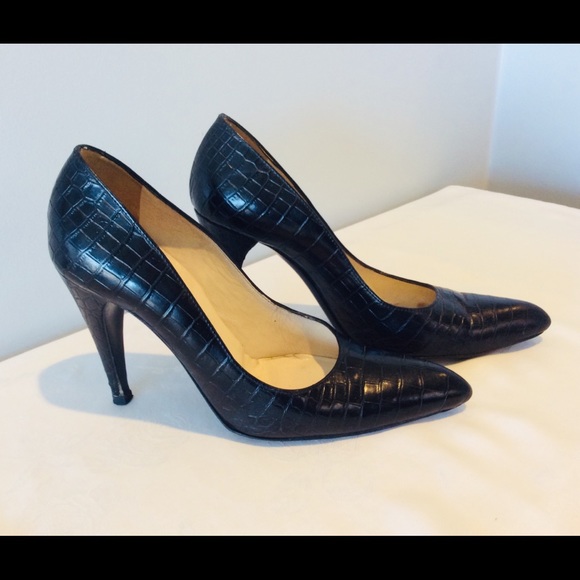 Prada Black Leather Croc Embossed High Heel Pumps - Picture 7 of 8